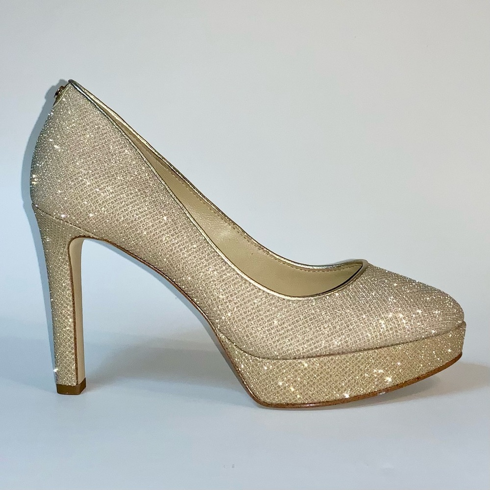 MICHAEL Michael Kors Pale Gold Glitter Chain Mesh Platform Pumps - Picture 7 of 16